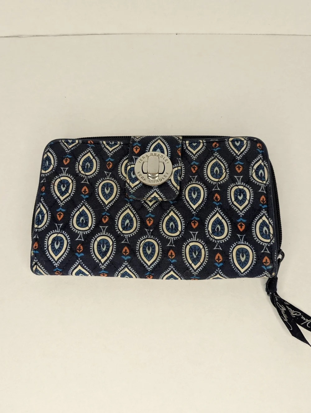 Vera Bradley Navy RFID Turn Lock Wallet Marrakech Motif 5x7" - Picture 10 of 11